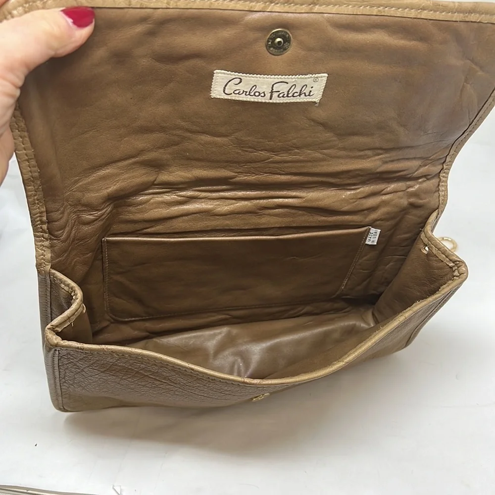 Carlos Falchi Exotic Crocodile Alligator and Leather Snap Envelope Clutch Bag